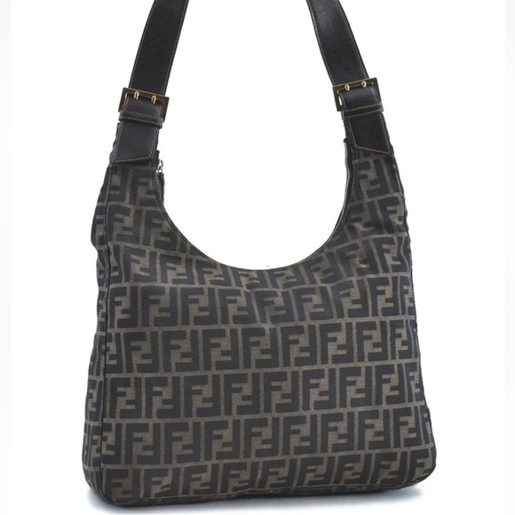 Fendi Handbags - FENDI Zucca Shoulder Bag Canvas Leather Brown